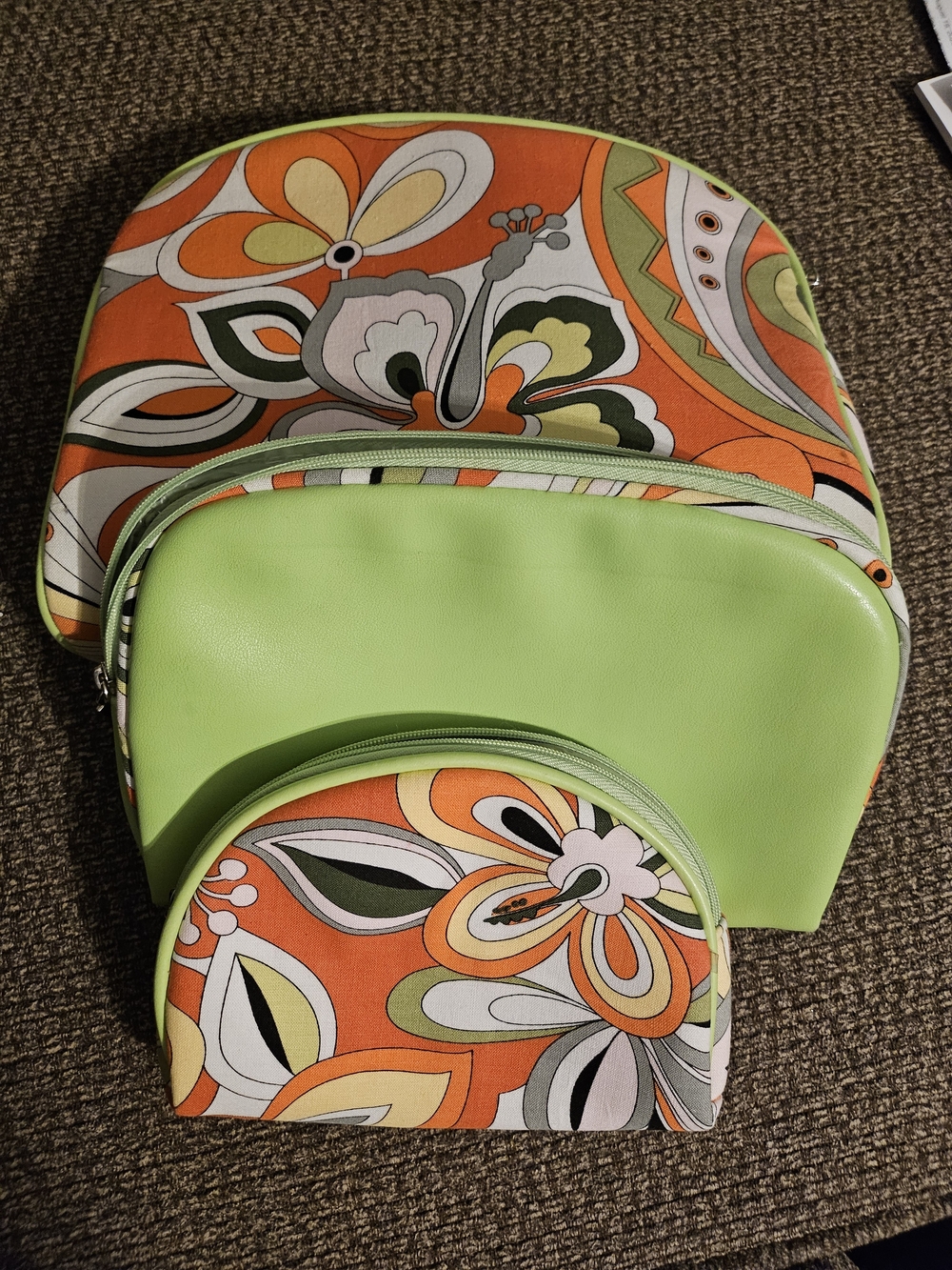 Three-Piece Lime Green Floral Cosmetic Pouch Set